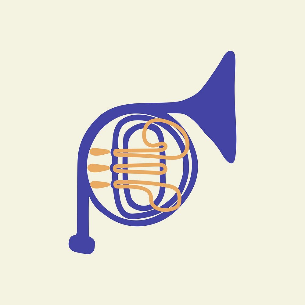 French horn musical instrument sticker, retro design in violet psd
