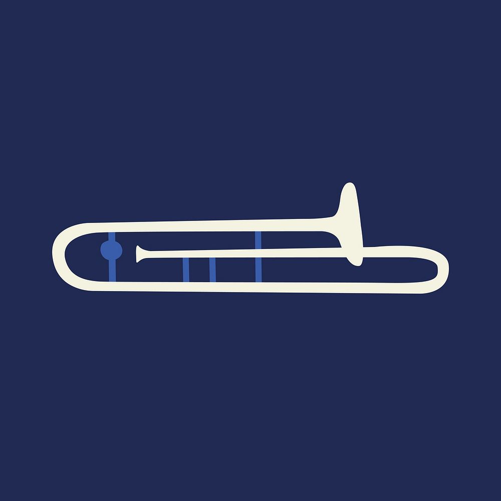 Trombone sticker, musical instrument in blue vector