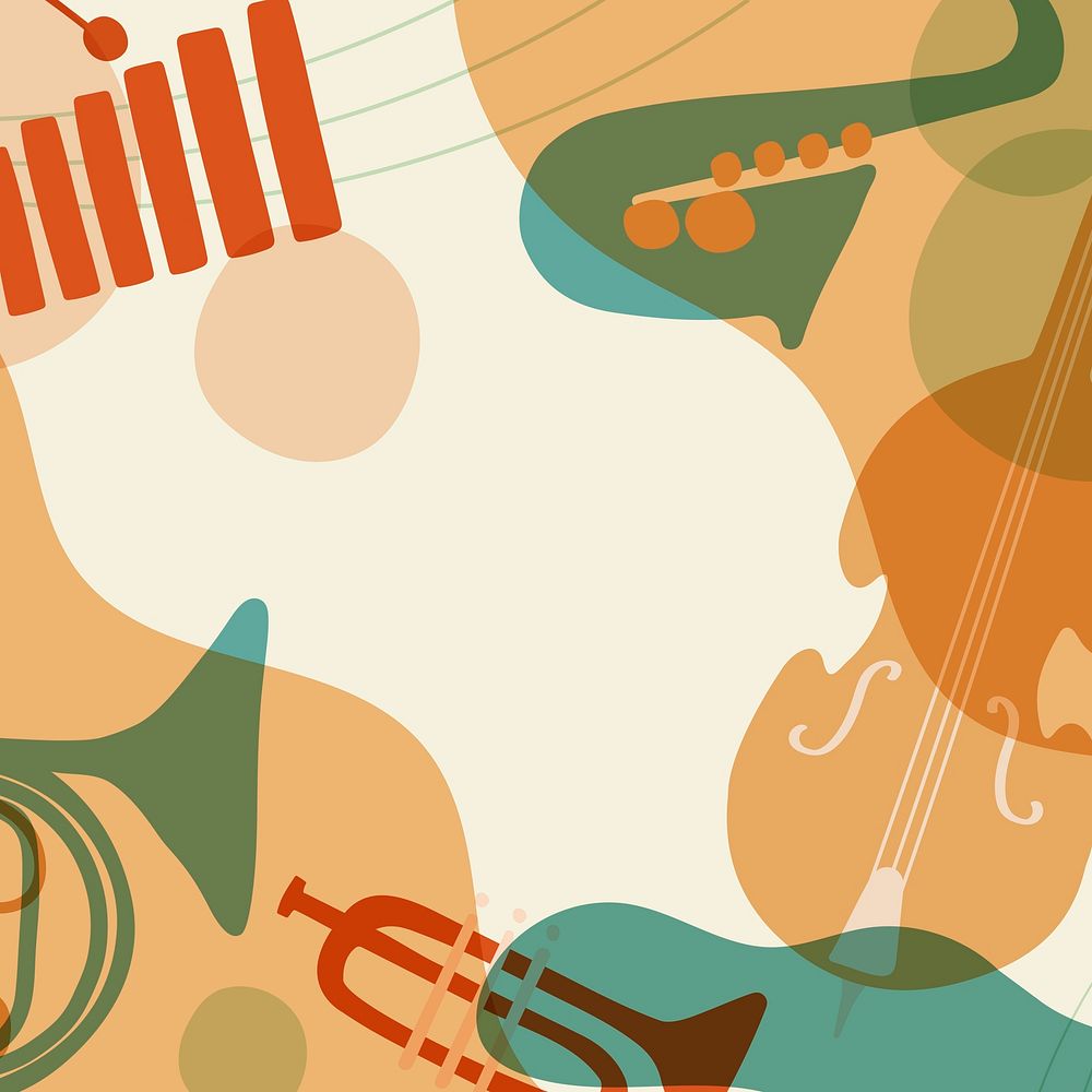 Aesthetic jazz background, musical instrument border in pastel orange vector