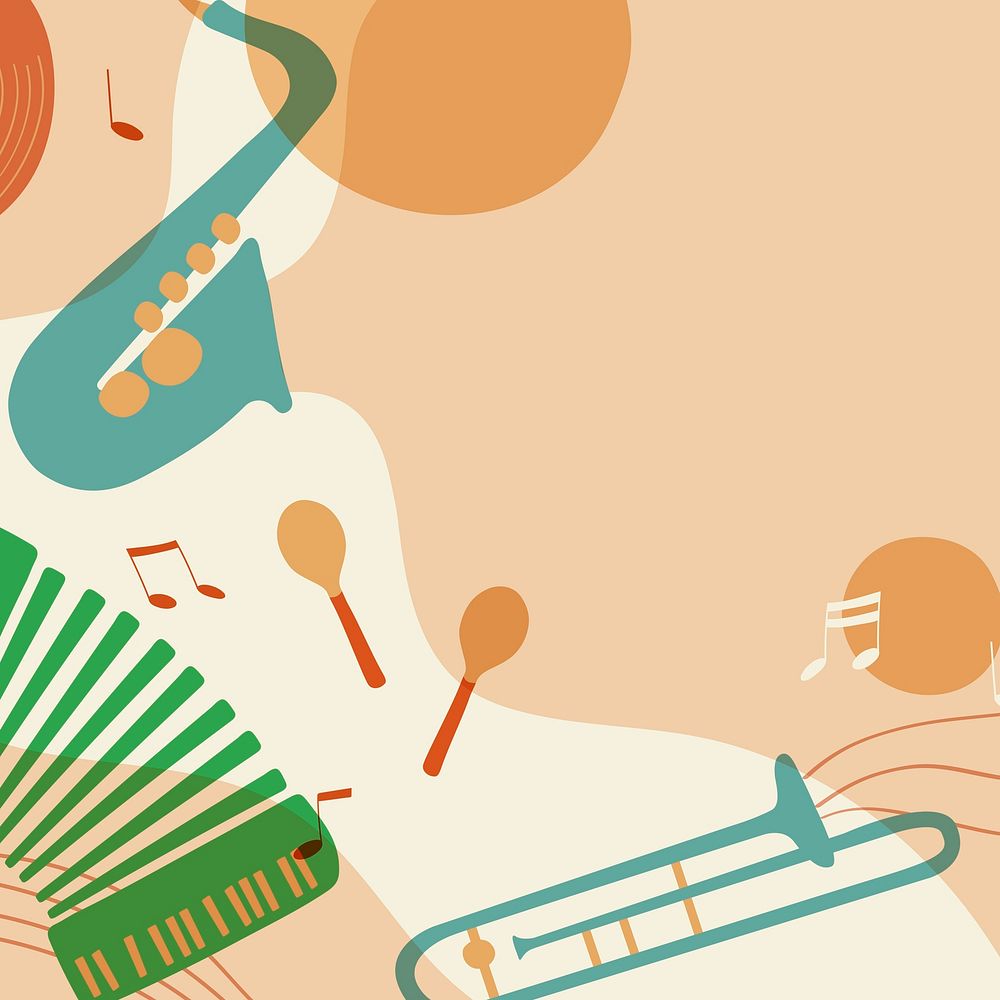 Aesthetic jazz background, musical instrument border in pastel orange vector