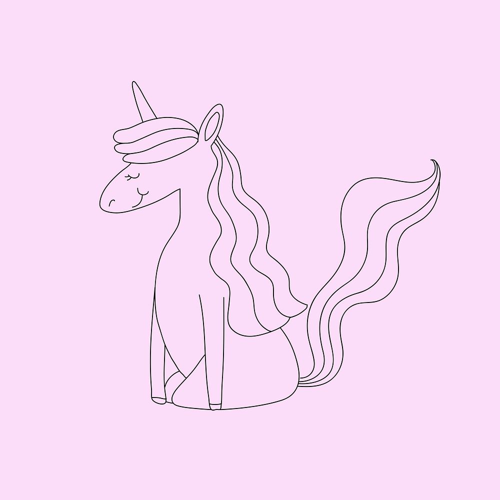 Unicorn cute animal illustration psd for kids coloring