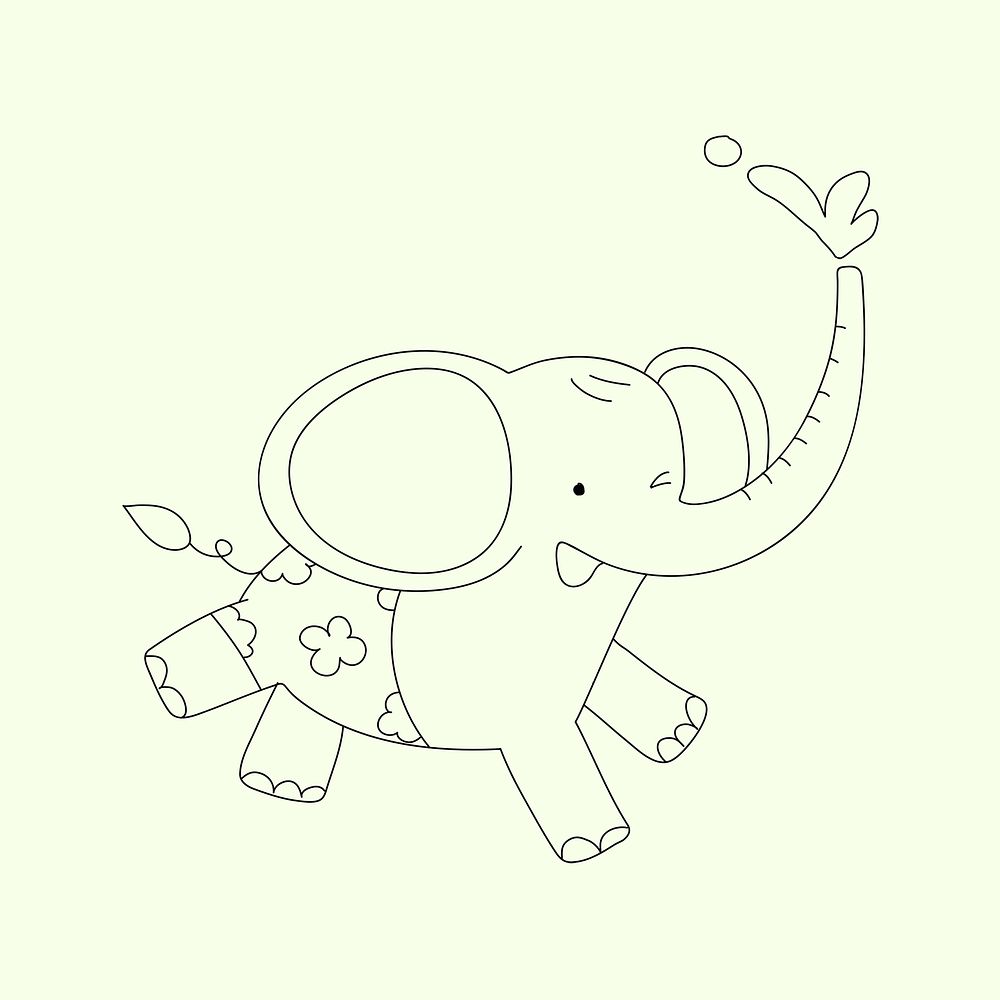Elephant cute animal illustration for kids coloring psd