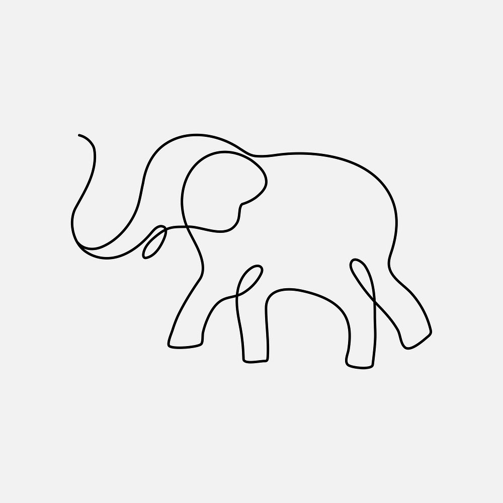 Elephant logo element, line art animal illustration psd