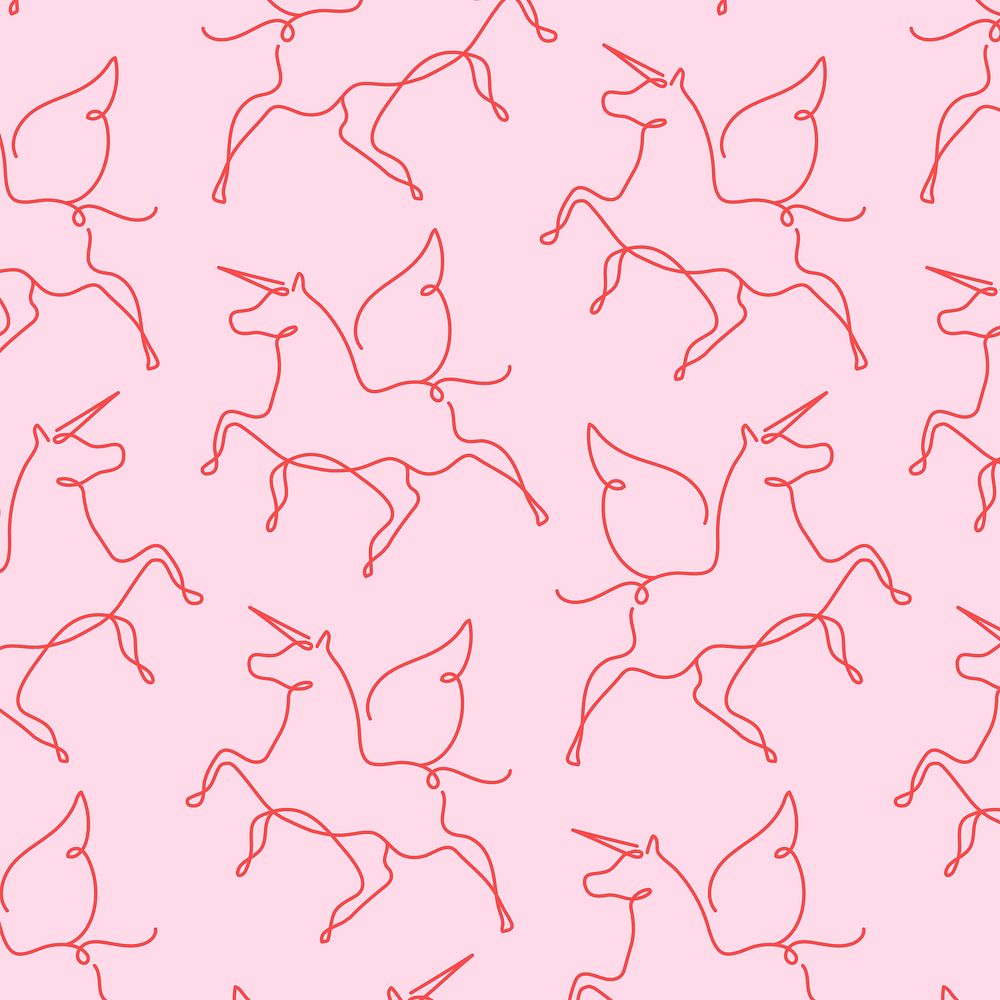Unicorn seamless pattern, pink background line art design vector