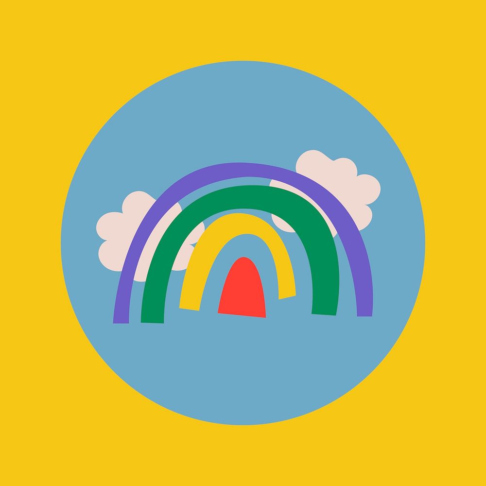 Travel Instagram highlight icon, rainbow doodle in retro design psd
