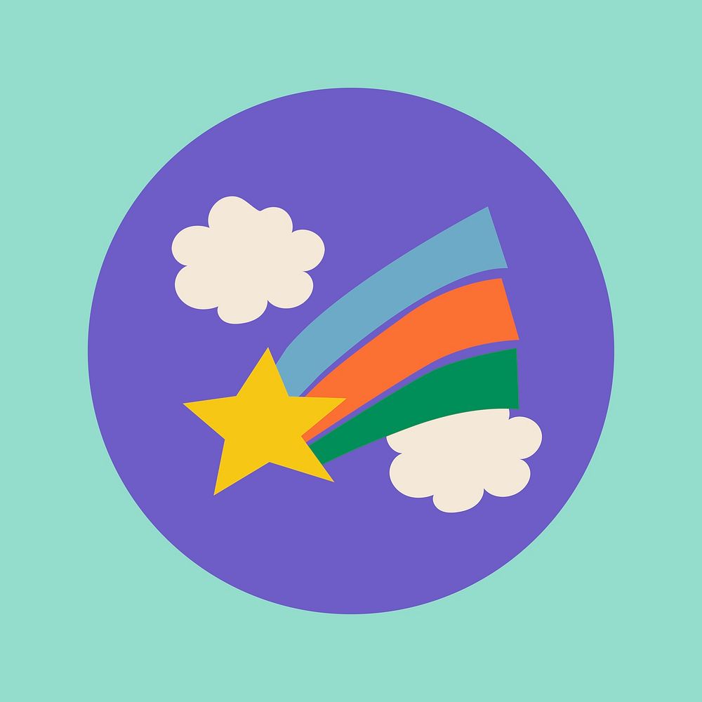 Cute Instagram highlight icon, shooting star doodle in retro design psd