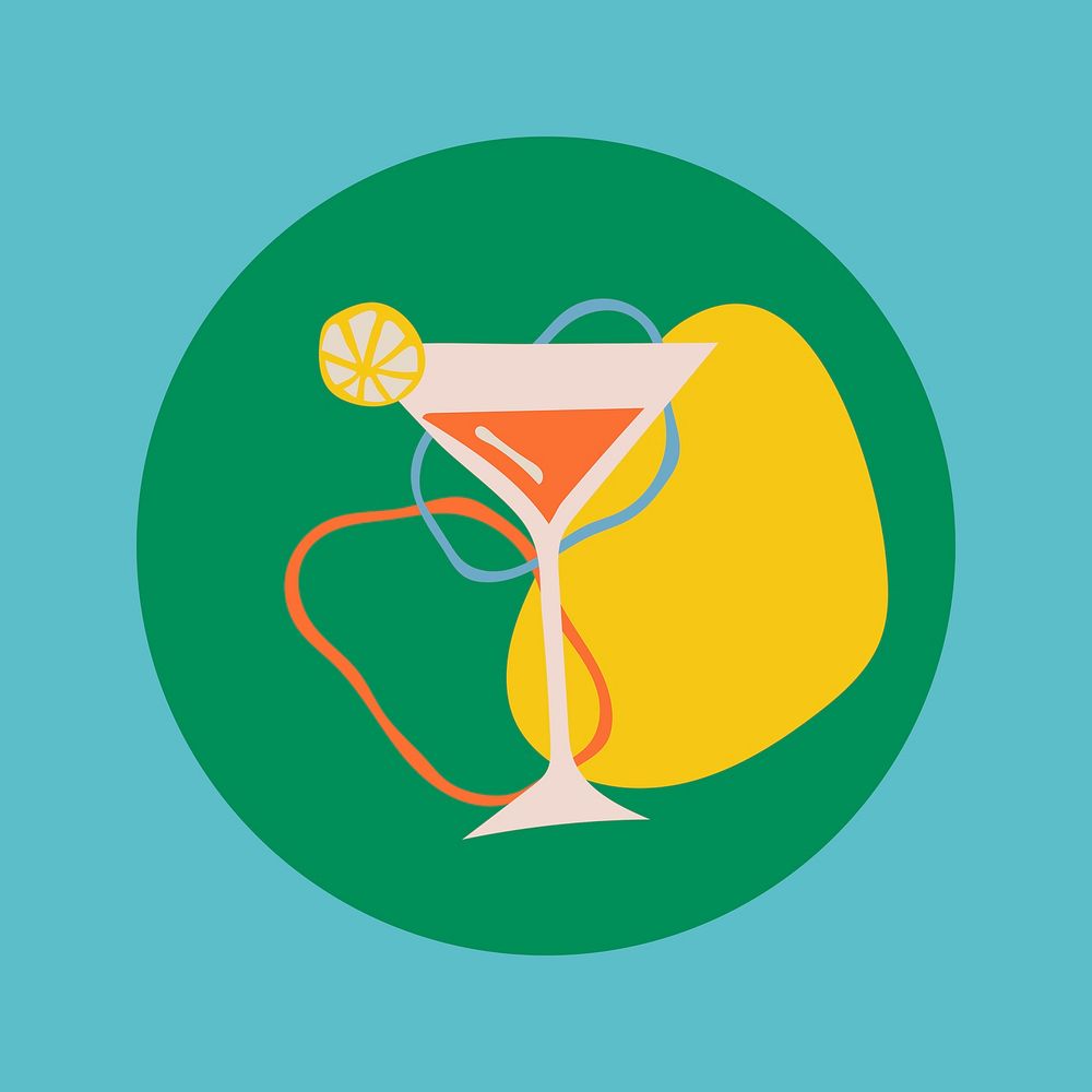 Martini food icon sticker, instagram highlight cover, retro doodle in colorful design psd