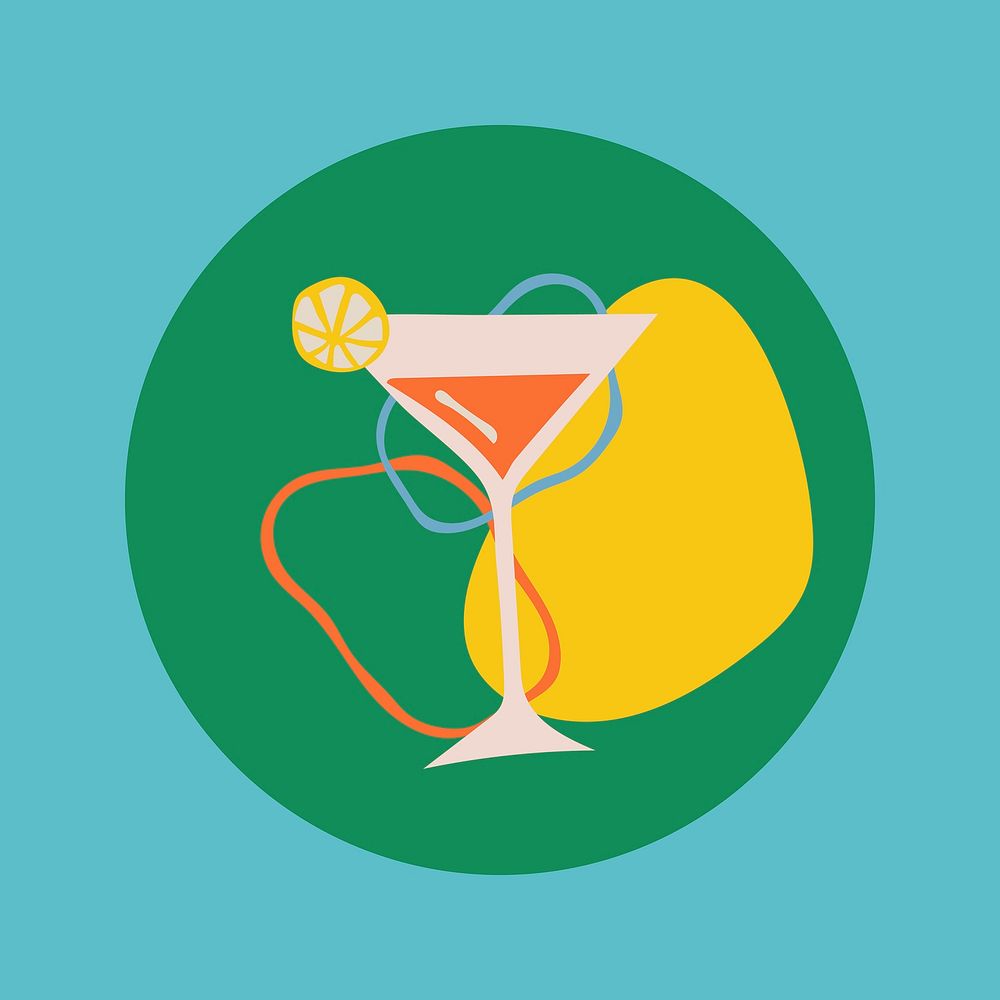 Martini food icon, instagram highlight cover, retro doodle in colorful design
