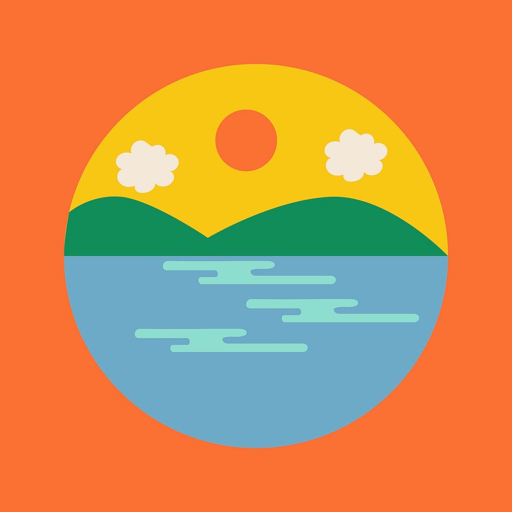 Travel Instagram highlight icon, lake doodle in retro design vector