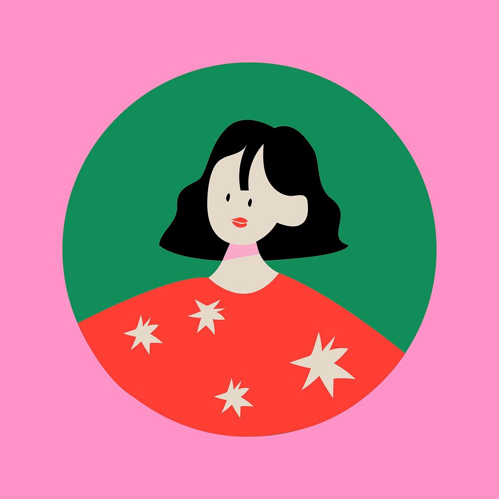 Feminine Instagram highlight cover, woman character sticker retro illustration in colorful design vector
