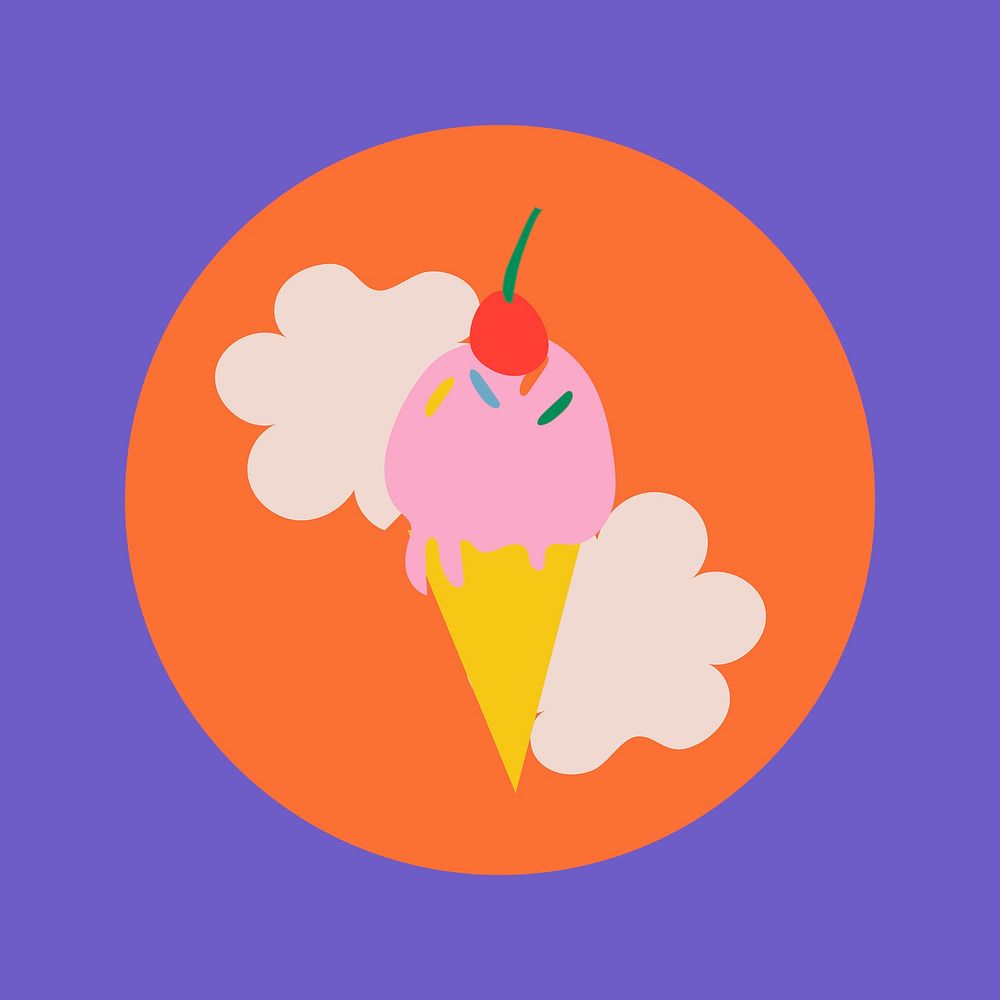 Ice-cream dessert icon sticker, instagram highlight cover, retro doodle in colorful design psd