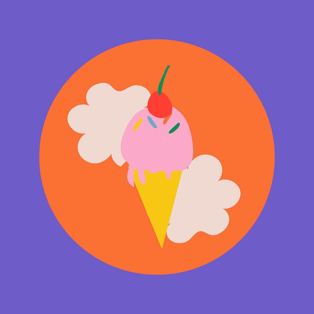 Ice-cream dessert icon sticker, instagram highlight cover, retro doodle in colorful design