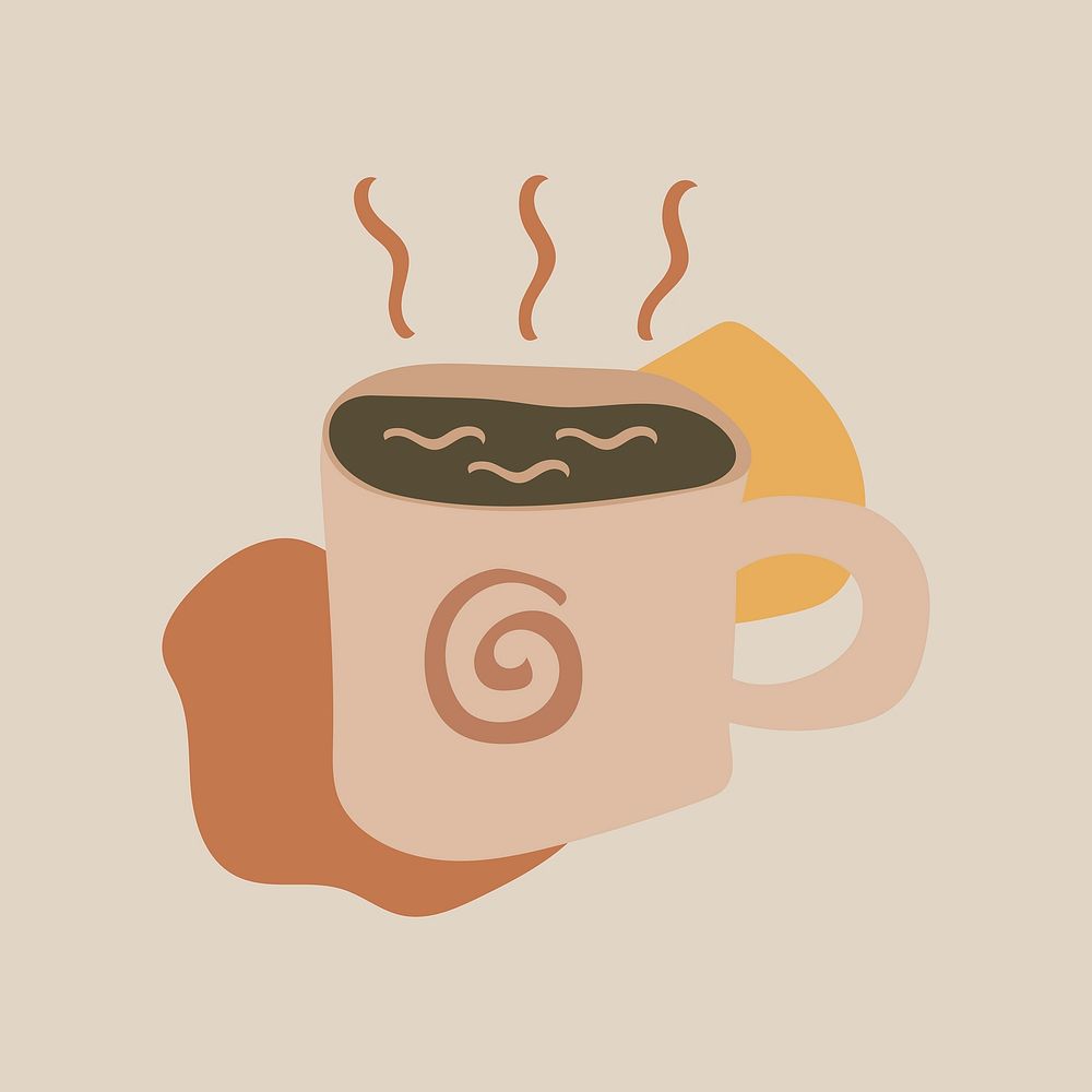 Coffee food sticker, cute doodle illustration in earthy feminine design vector