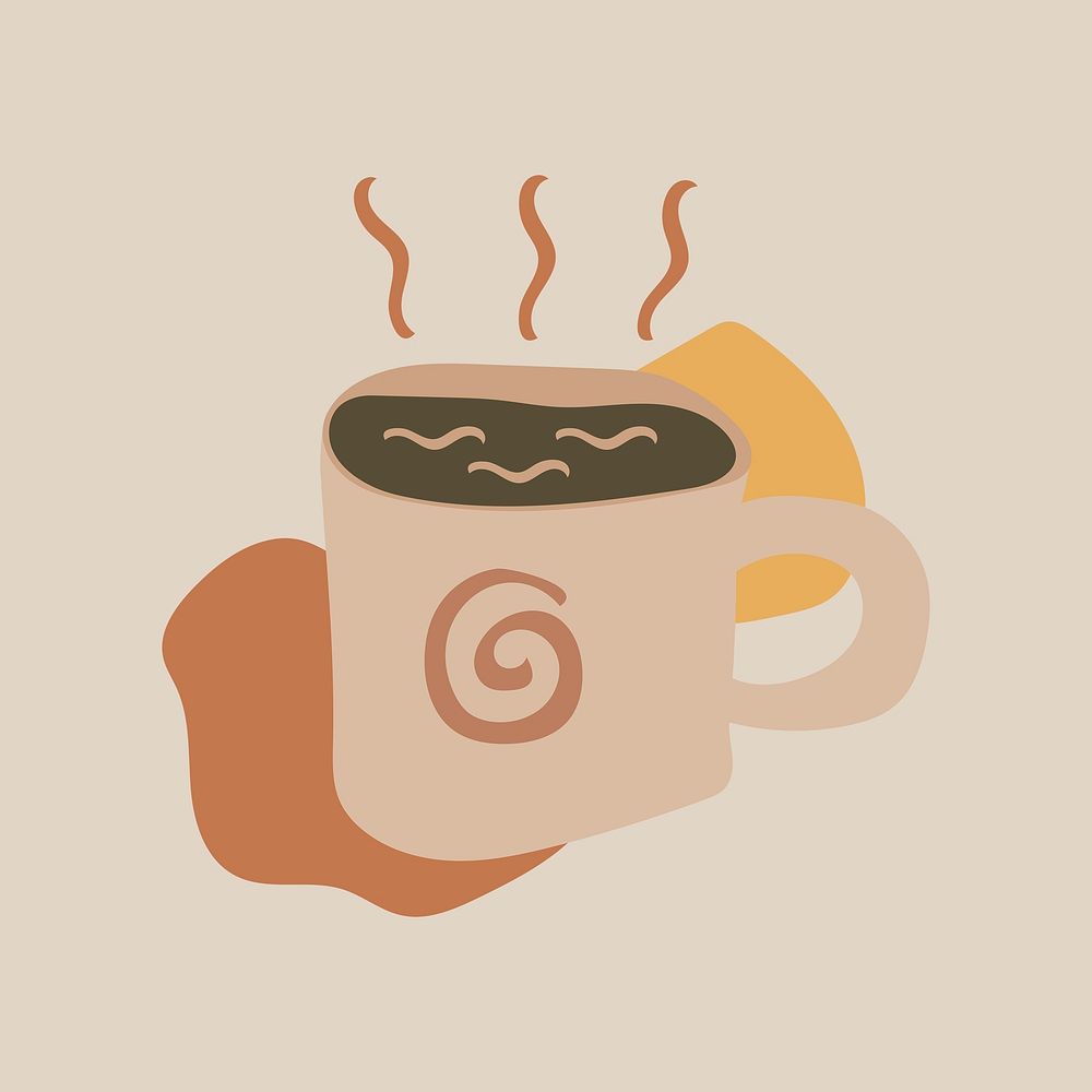 Coffee food sticker, cute doodle illustration in earthy feminine design psd