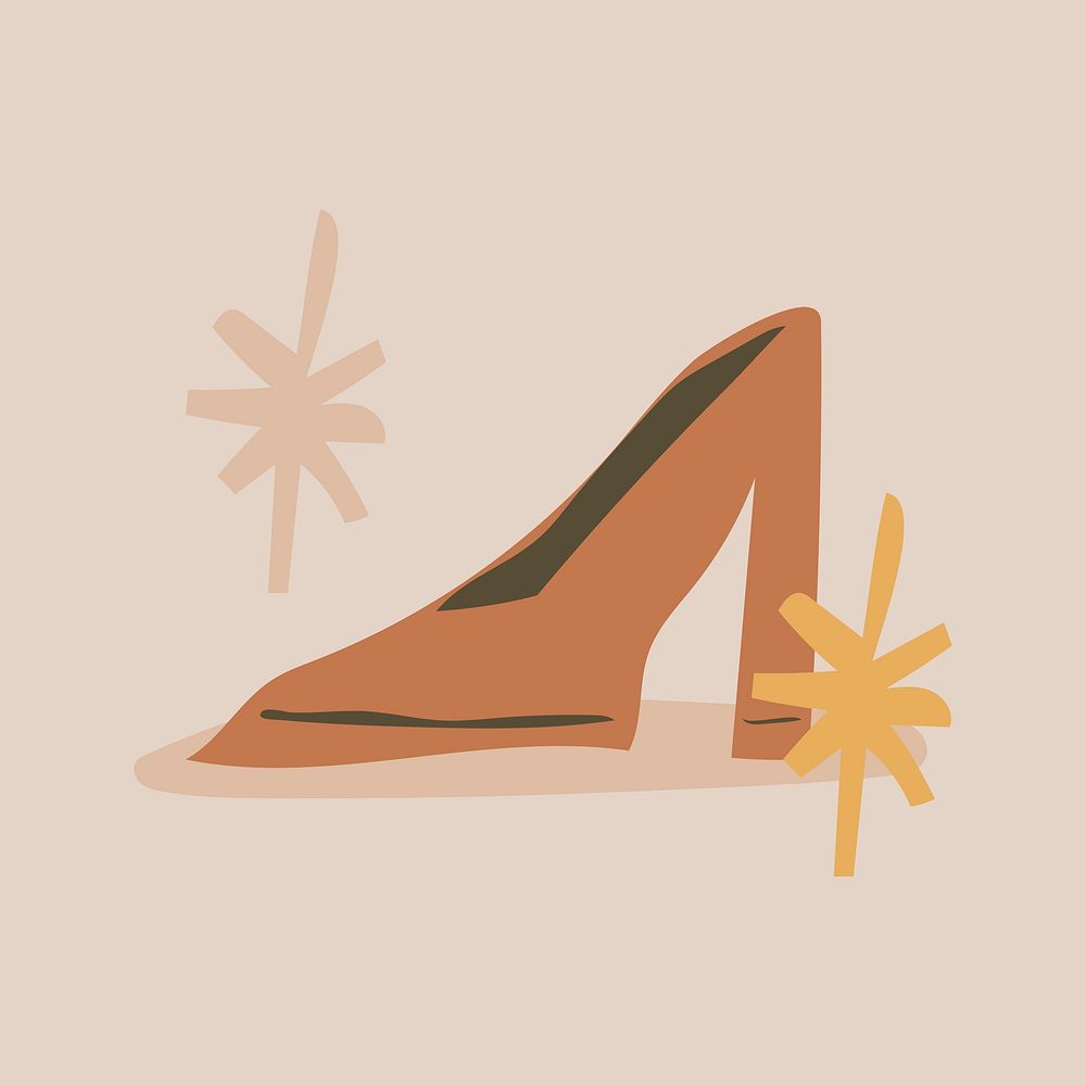 High heels sticker, cute fashion doodle in earth tone design psd