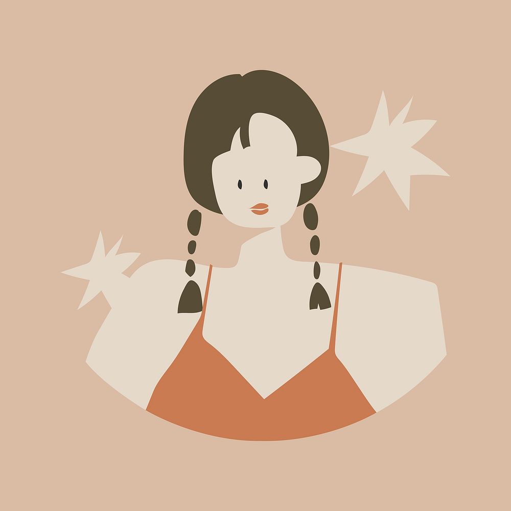 Woman character collage element, aesthetic feminine illustration in earth tone vector
