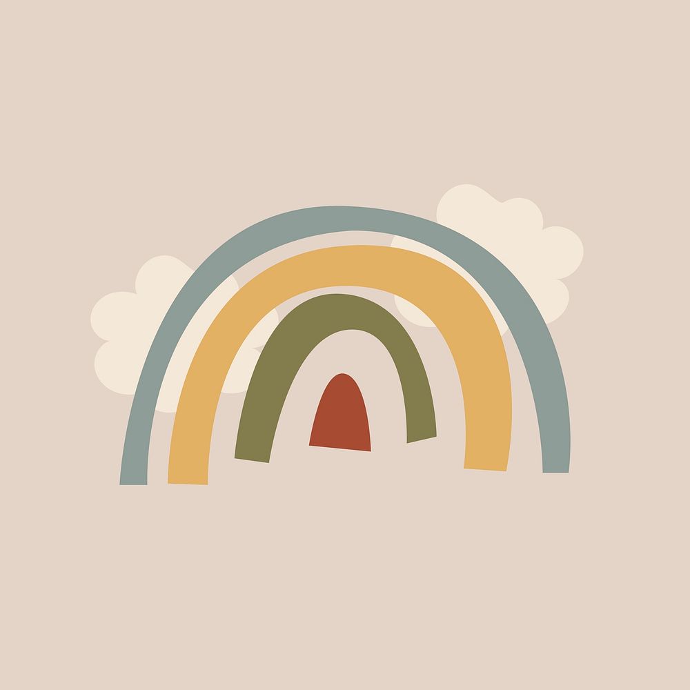 Rainbow nature sticker, doodle illustration in earthy design vector