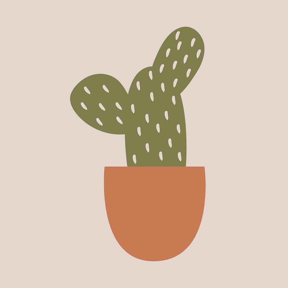Cactus nature sticker, doodle illustration in earthy design psd