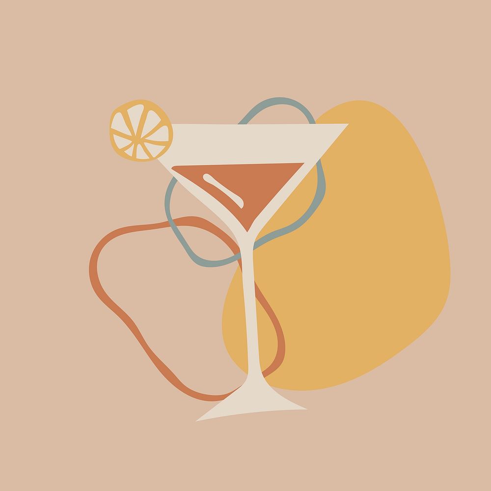 Martini food sticker, cute doodle illustration in earthy feminine design vector
