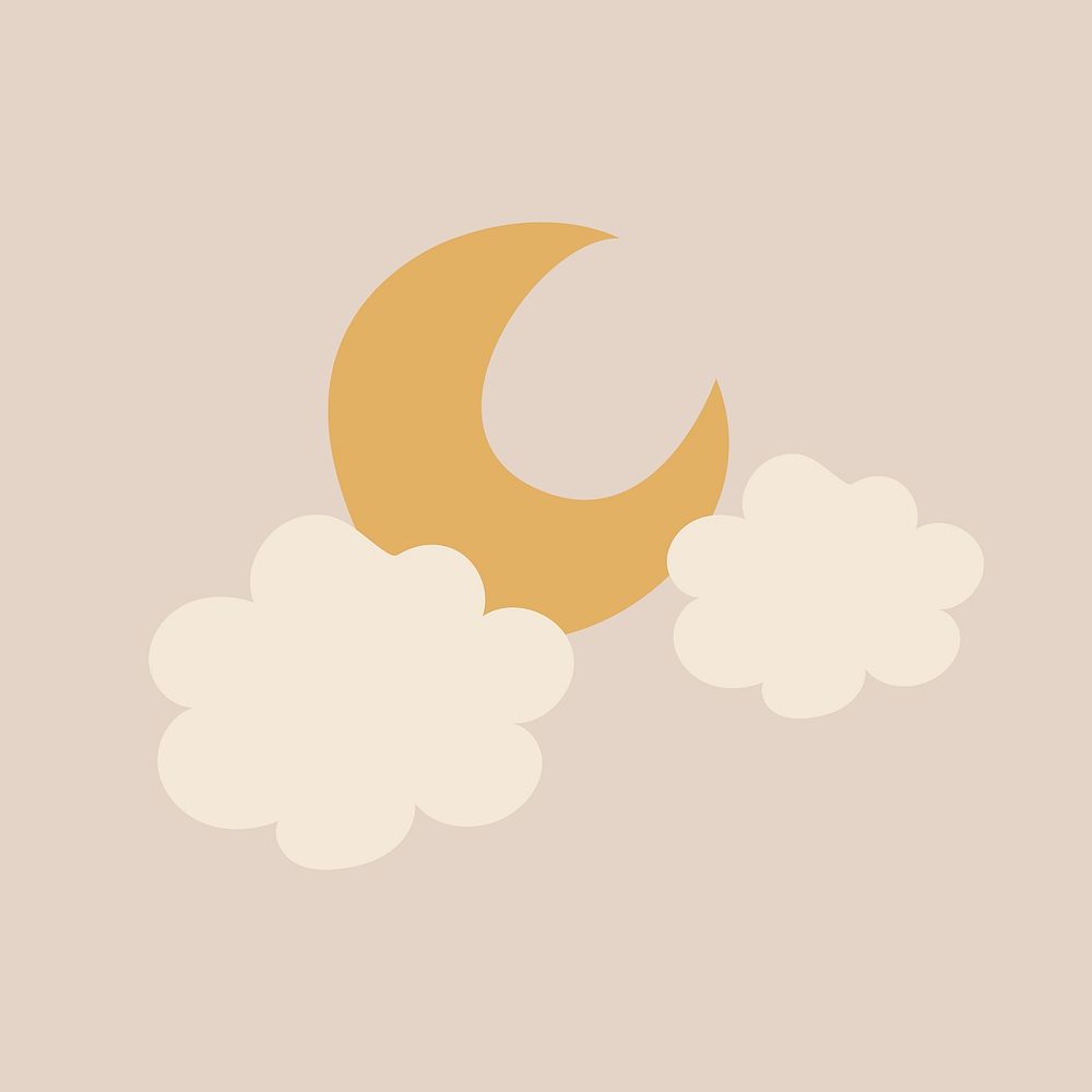 Crescent moon nature sticker, doodle illustration in earthy design psd