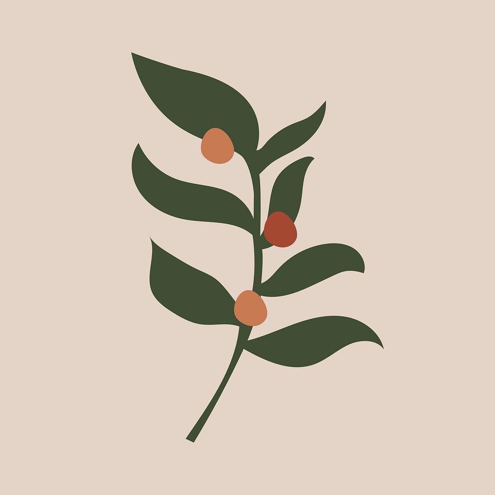 Leaf nature sticker, doodle illustration in earthy design vector