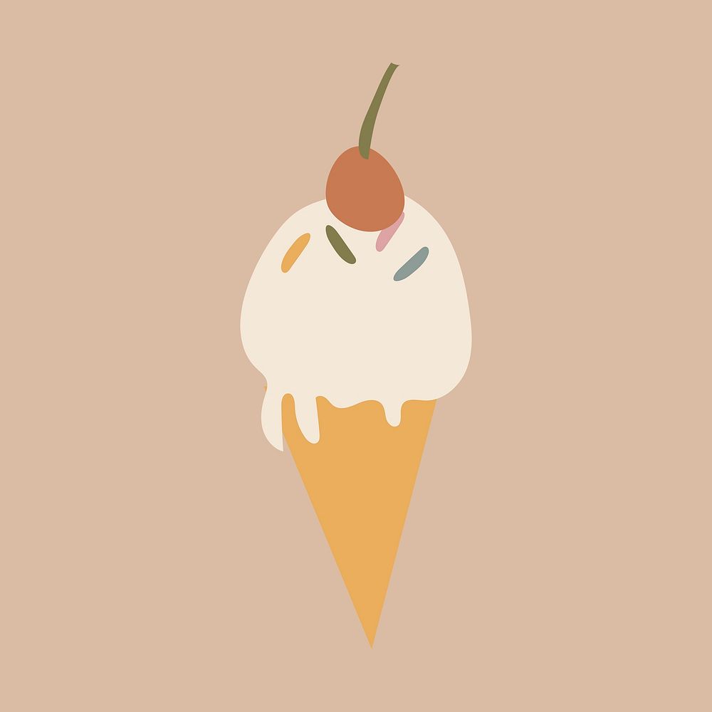 Ice-cream dessert sticker, cute doodle illustration in earthy feminine design vector