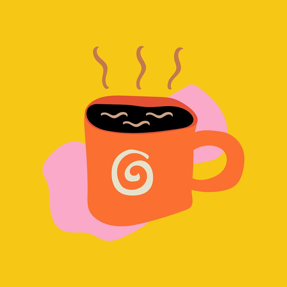 Coffee food sticker, cute doodle illustration in retro design psd