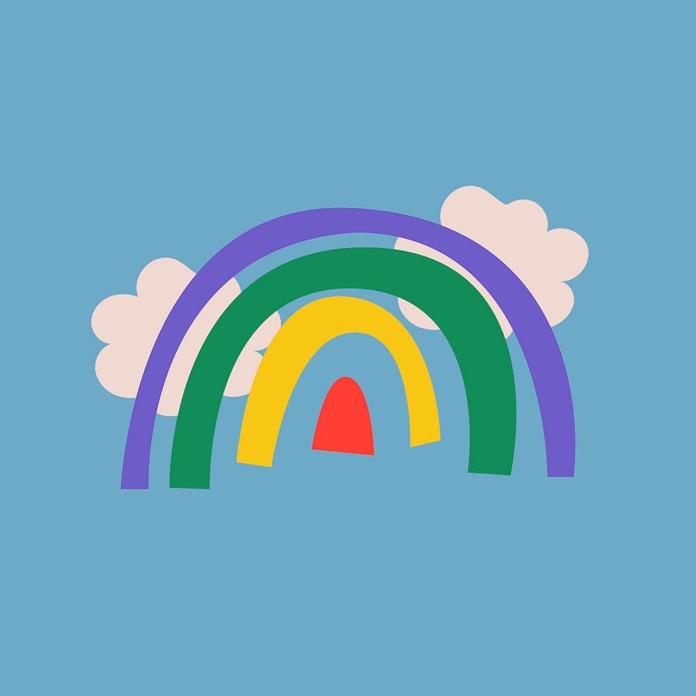 Rainbow doodle sticker, cute illustration in colorful retro design vector