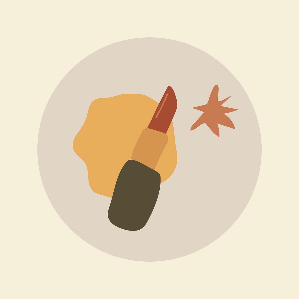 Beauty Instagram highlight icon, lipstick doodle illustration in earth tone design