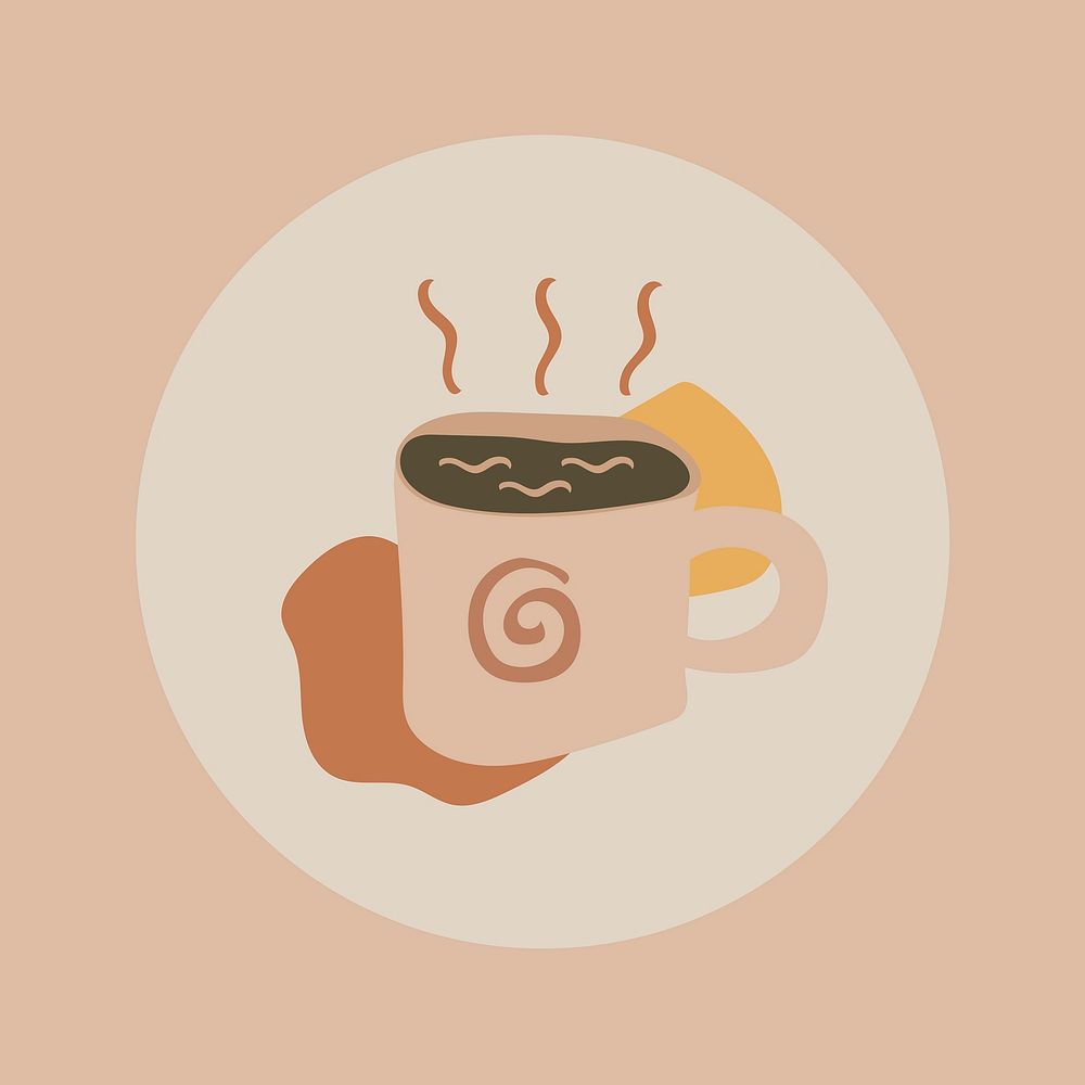 Coffee lifestyle icon element, instagram highlight cover, doodle illustration in earth tone design