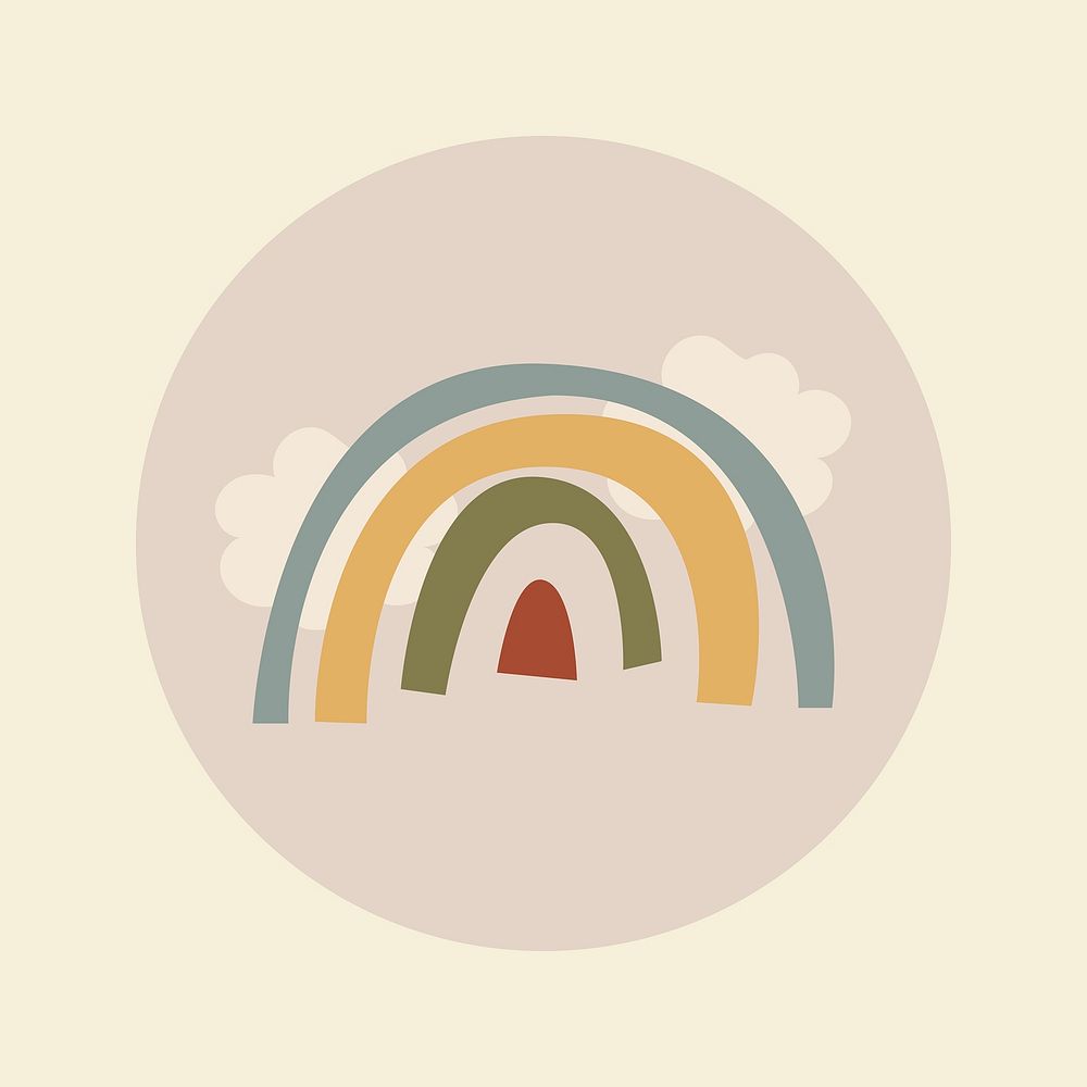 Travel Instagram highlight icon, rainbow doodle in earth tone design vector