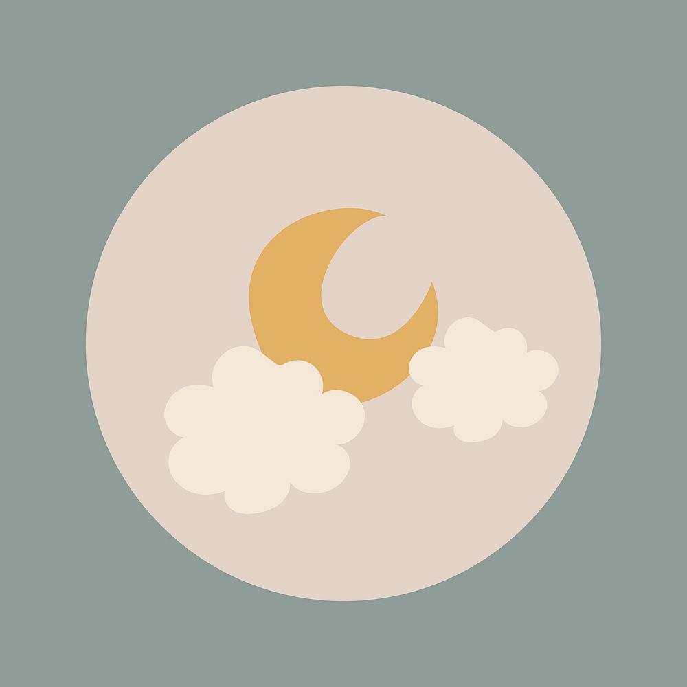 Aesthetic Instagram highlight icon, crescent moon doodle in earth tone design vector