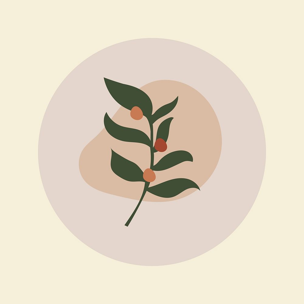 Aesthetic Instagram highlight icon, leaf doodle in earthy design vector