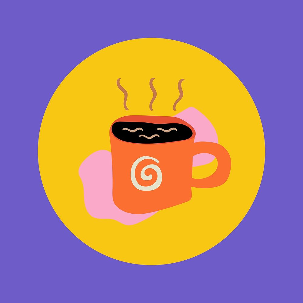 Coffee lifestyle icon, instagram highlight cover, retro doodle in colorful design