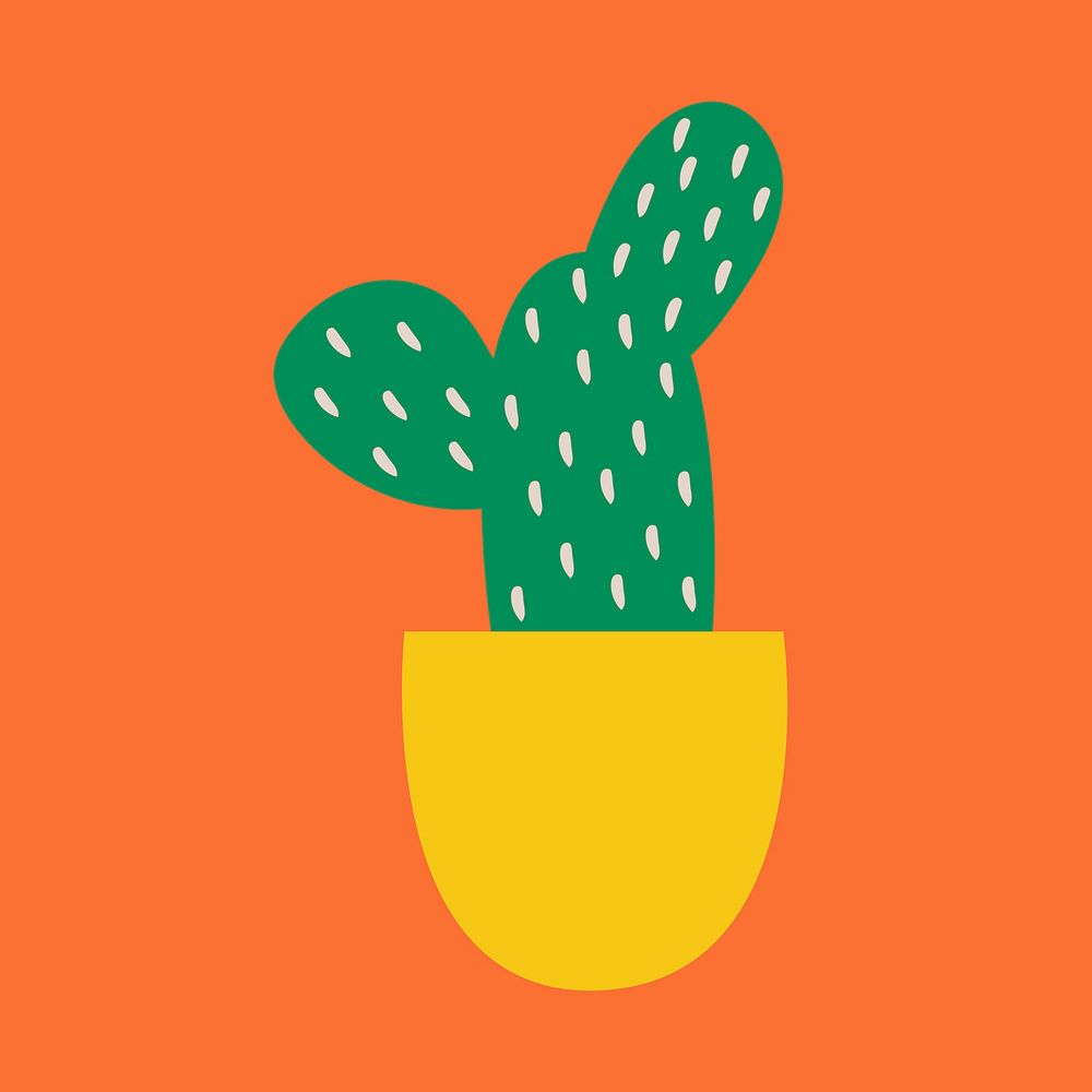 Cactus doodle sticker, nature illustration in colorful retro design psd
