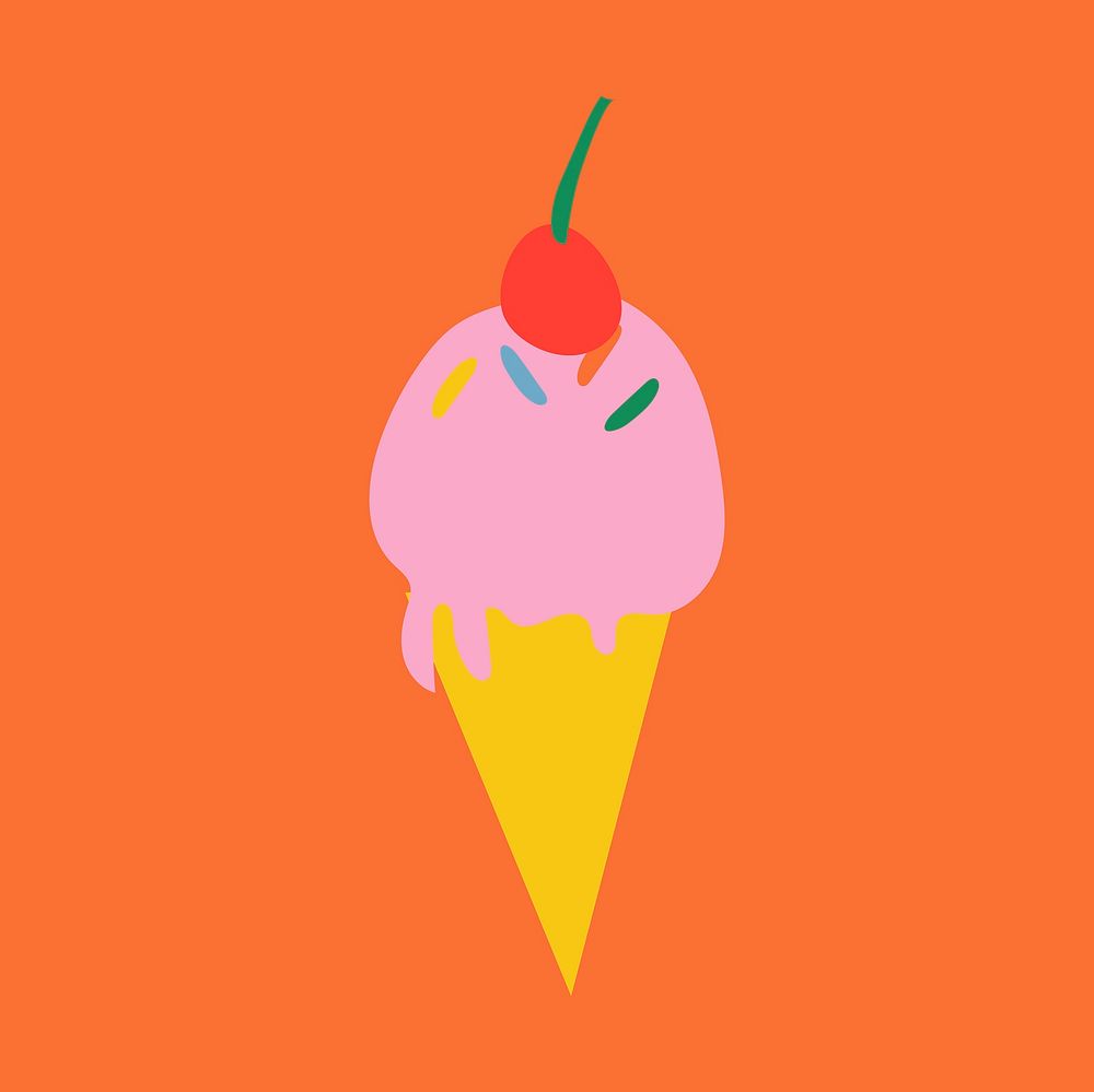 Ice-cream dessert element, cute doodle illustration in retro design