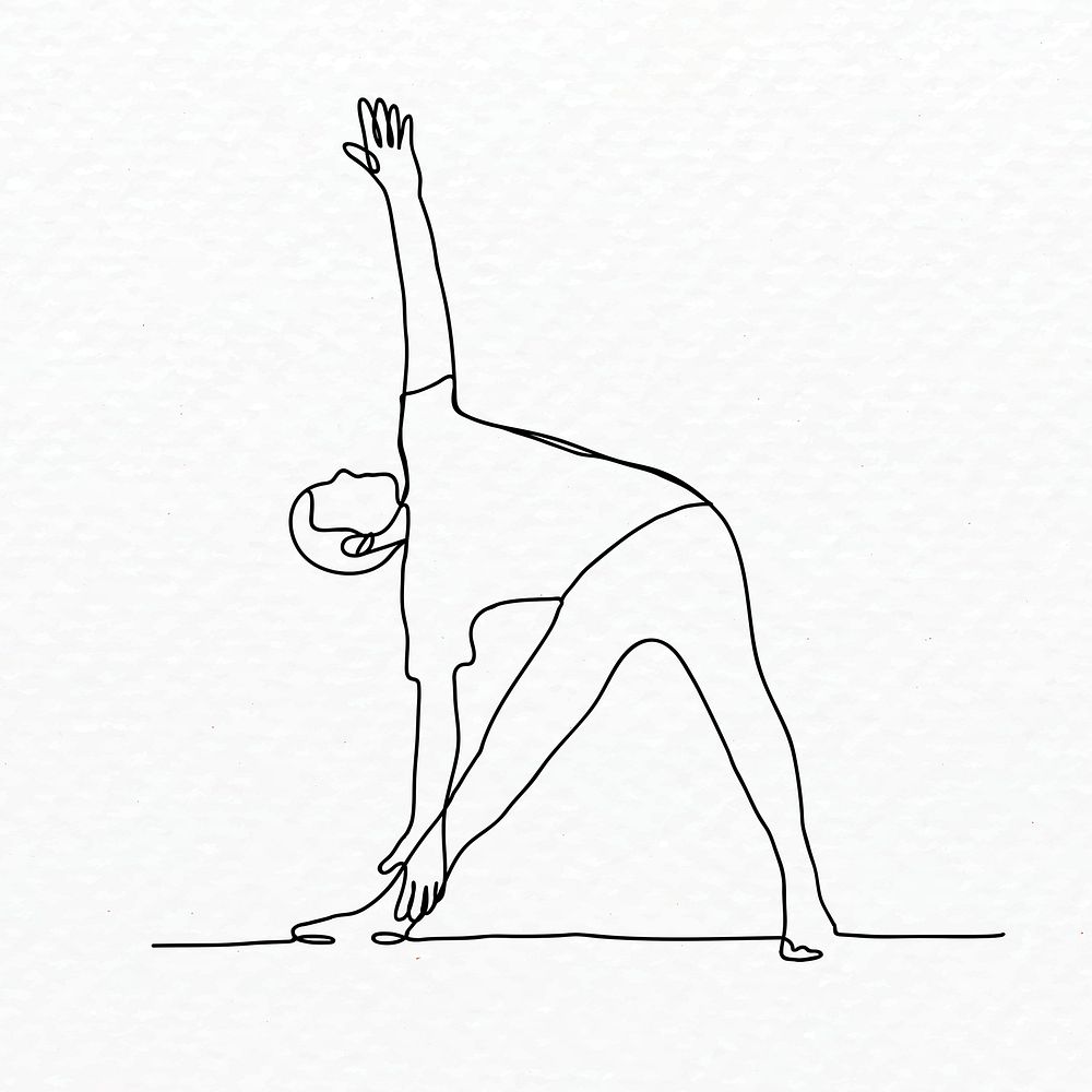 Yoga pose illustration, black and white simple line art style, collage graphic element psd
