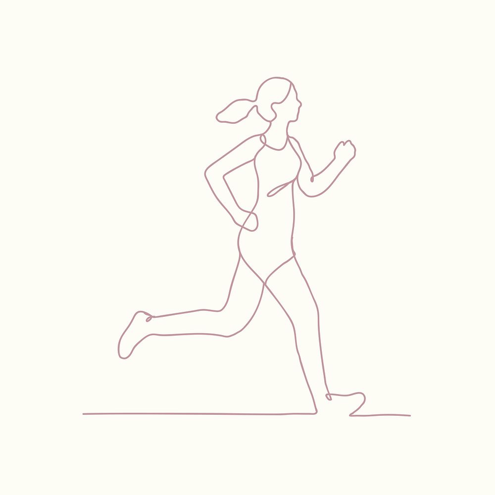 Running woman sticker, healthy life activity, simple line art vector
