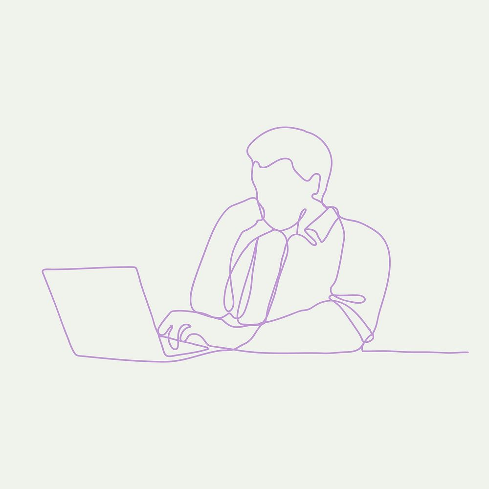 Freelancer sticker, hand drawn person illustration, minimal daily life activity element graphic vector