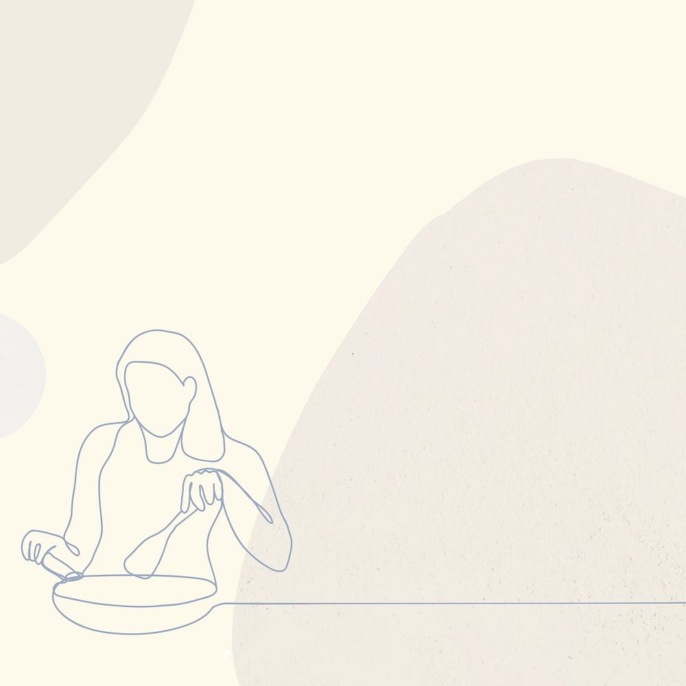 Minimal Instagram post background, cream simple design, person cooking illustration vector