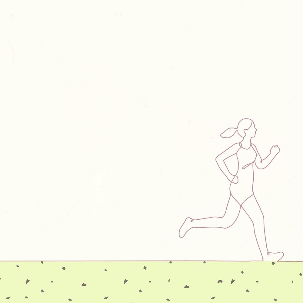 Aesthetic feminine background, green design, woman jogging line art illustration