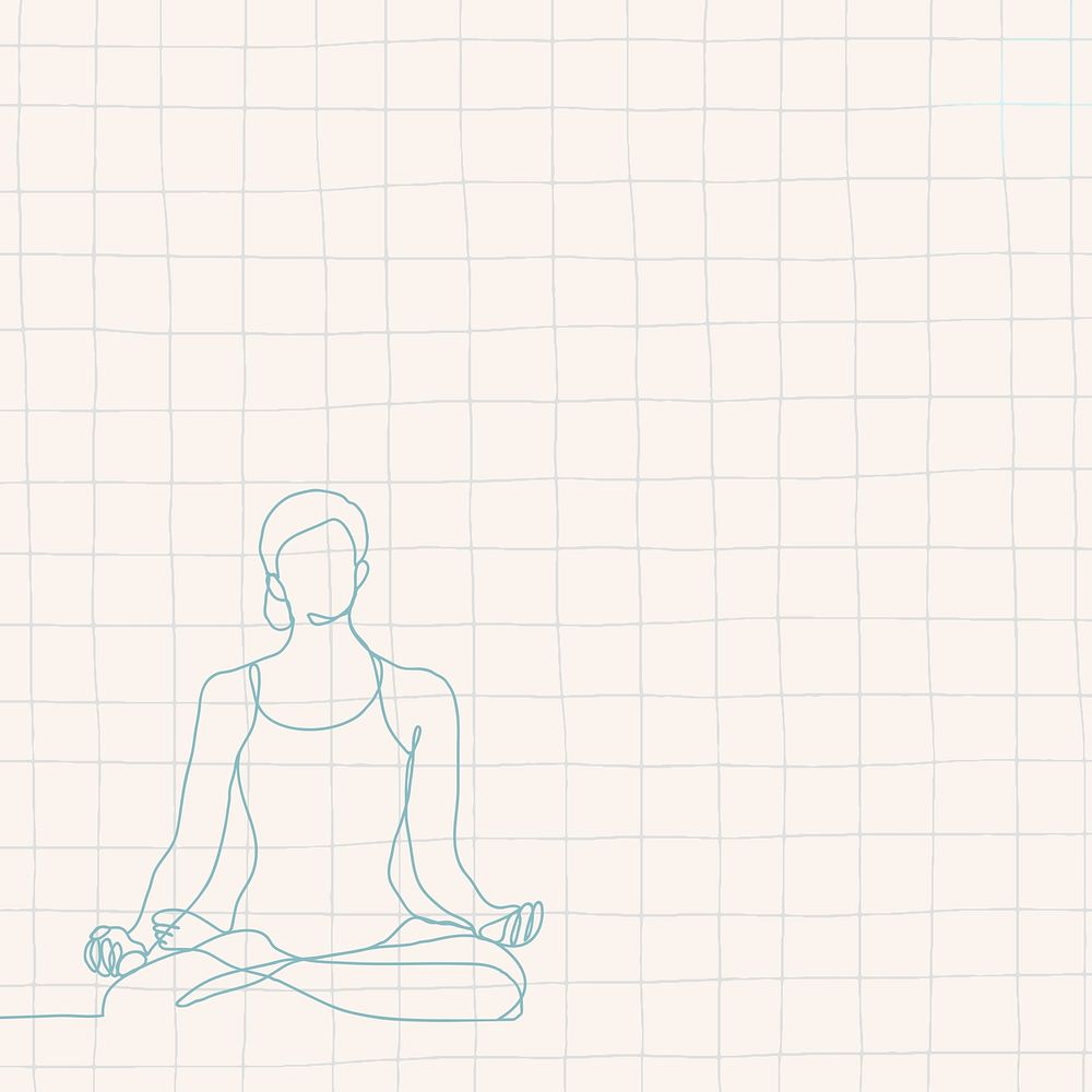 Relaxation background, pink grid design, yoga woman line art illustration psd