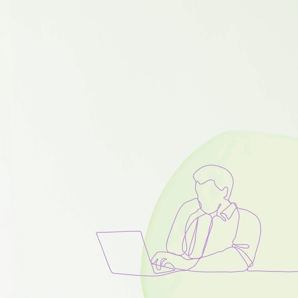 Working from home background, minimal green line art, simple graphic illustration vector