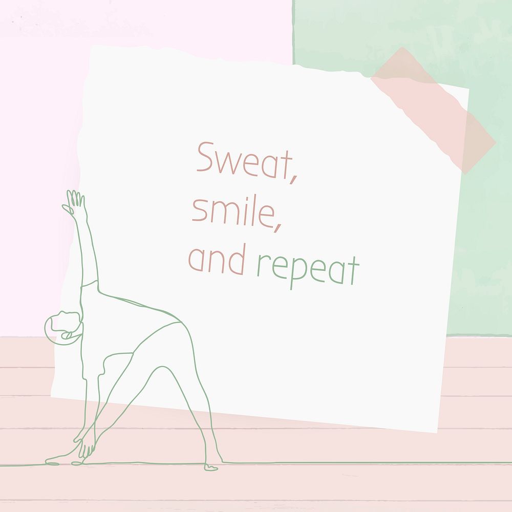 Healthy lifestyle inspirational quote, sweat smile and repeat, aesthetic line drawing illustration