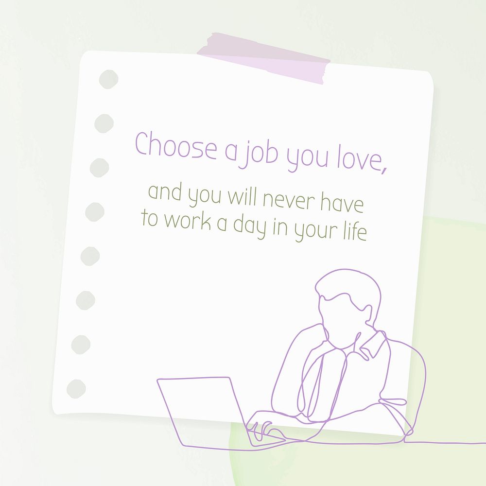 Career quote Instagram post, choose a job you love, happy lifestyle line art background
