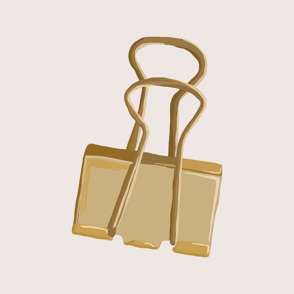 Gold binder clip sticker, office stationery illustration psd