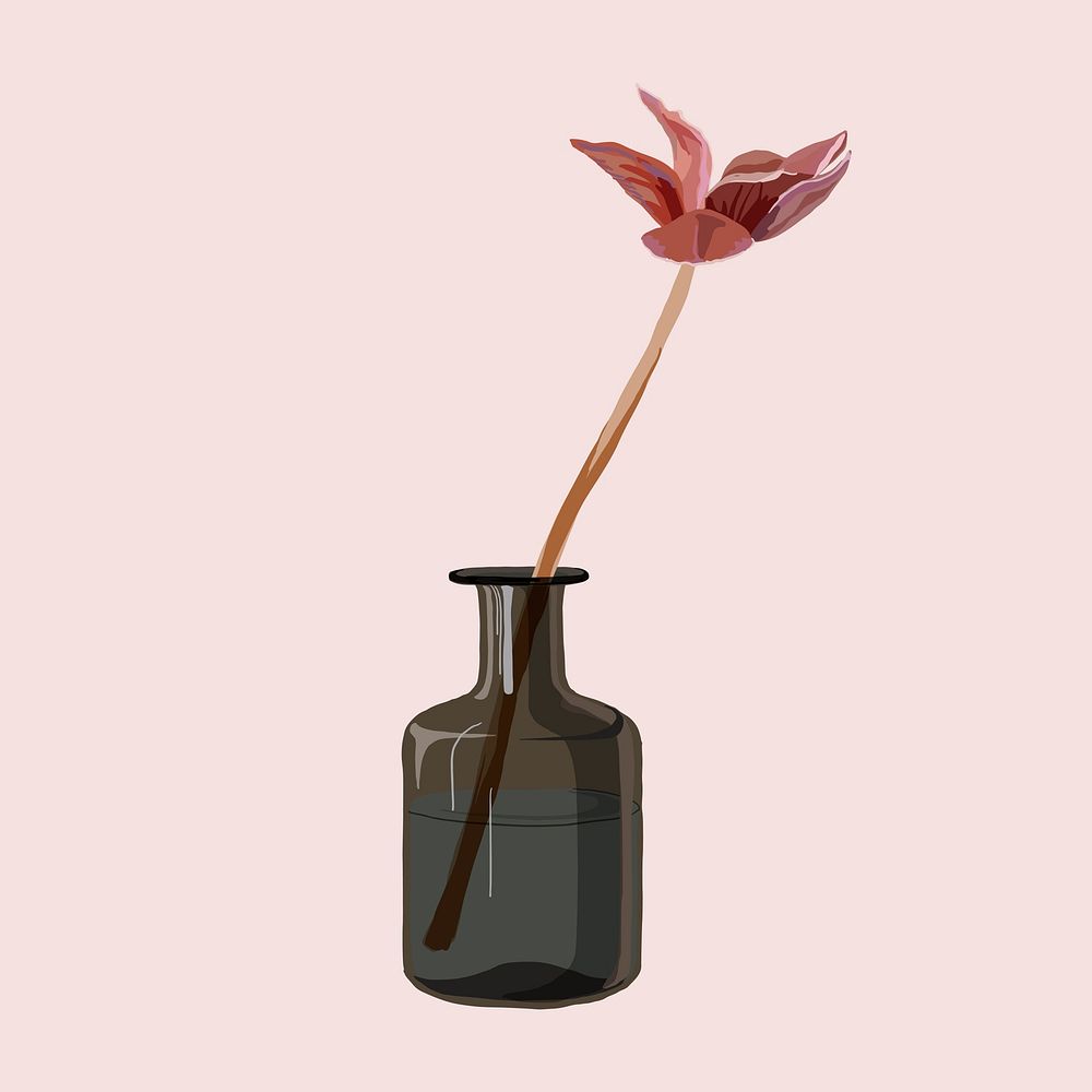 Flower vase sticker, aesthetic feminine illustration vector