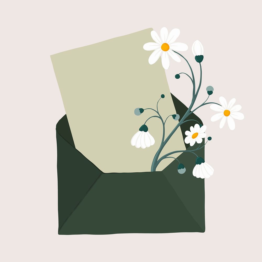 Floral letter sticker, green stationery illustration psd