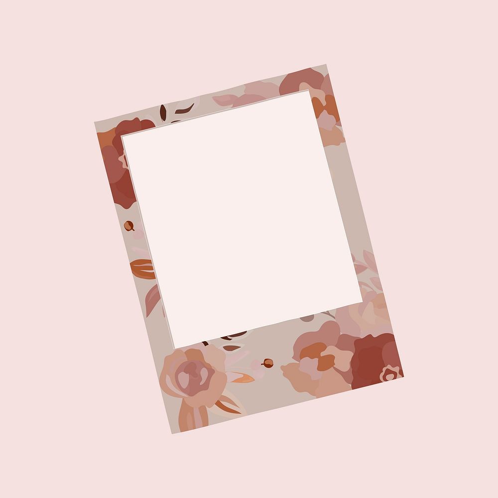 Floral instant film frame clipart, cute feminine design vector