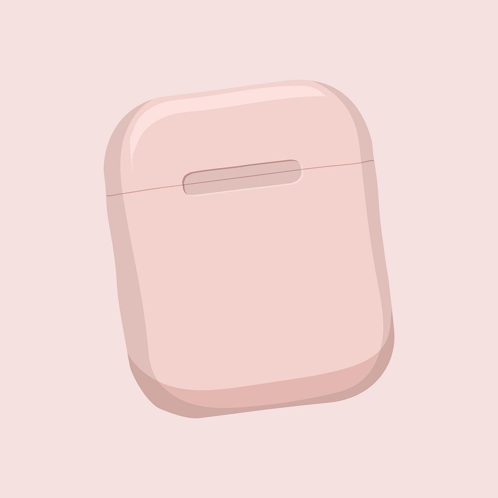 Airpods earphones sticker, pink wireless digital device illustration vector
